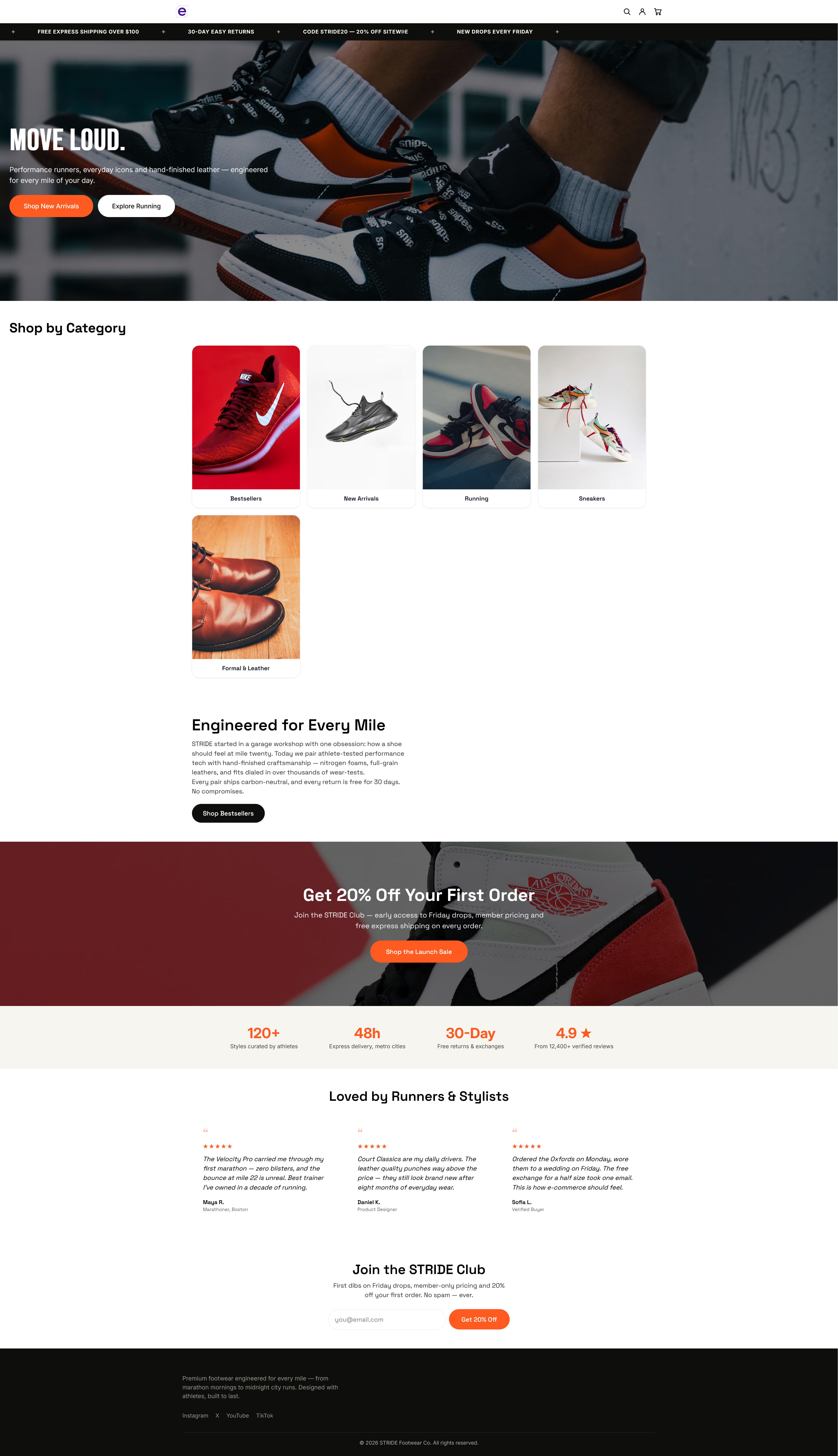 A complete live storefront homepage generated and published by a connected AI