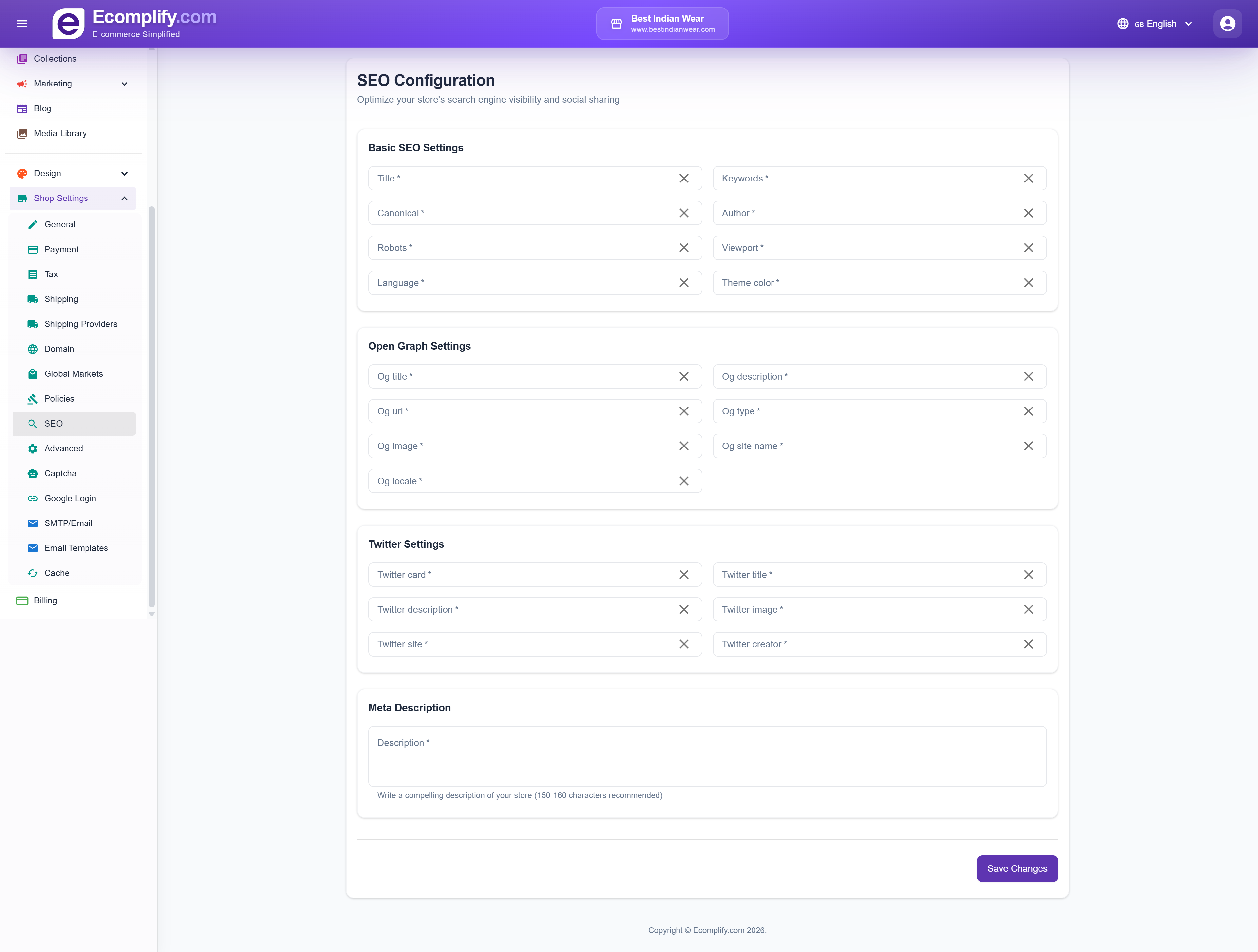 SEO Settings