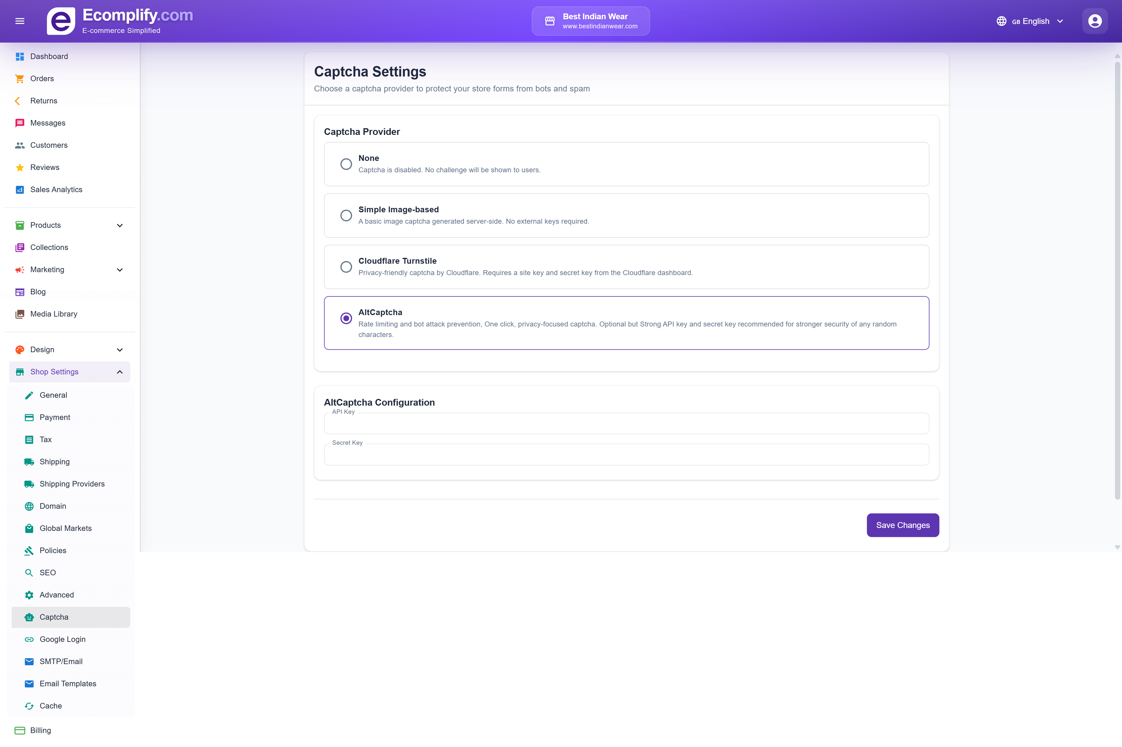 Captcha Settings